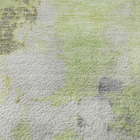 8' X 10' Artichoke Green Ivory And Gold Abstract Washable Area Rug With UV Protection