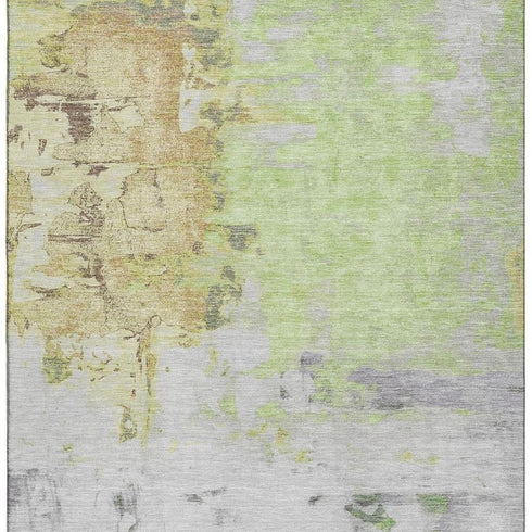 8' X 10' Artichoke Green Ivory And Gold Abstract Washable Area Rug With UV Protection