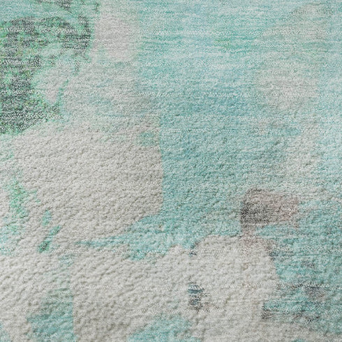 9' X 12' Teal Green And Ivory Abstract Washable Area Rug With UV Protection