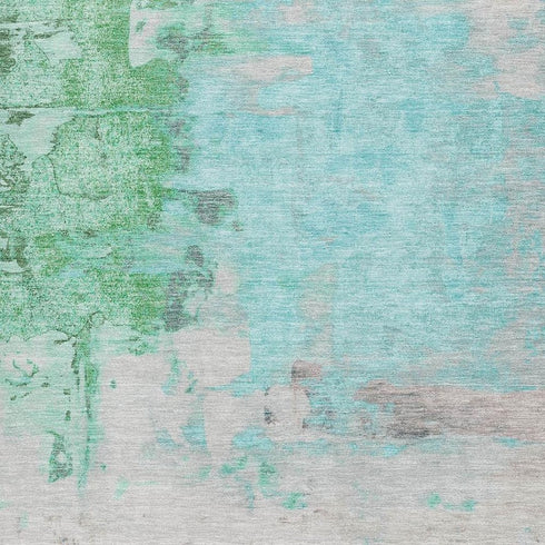 9' X 12' Teal Green And Ivory Abstract Washable Area Rug With UV Protection