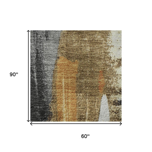5' X 8' Black Gray And Brown Abstract Washable Area Rug With UV Protection