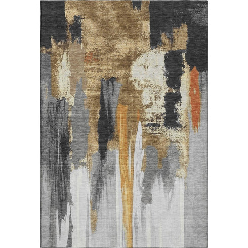 5' X 8' Black Gray And Brown Abstract Washable Area Rug With UV Protection