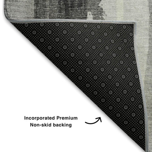 5' X 8' Black Gray And Brown Abstract Washable Area Rug With UV Protection