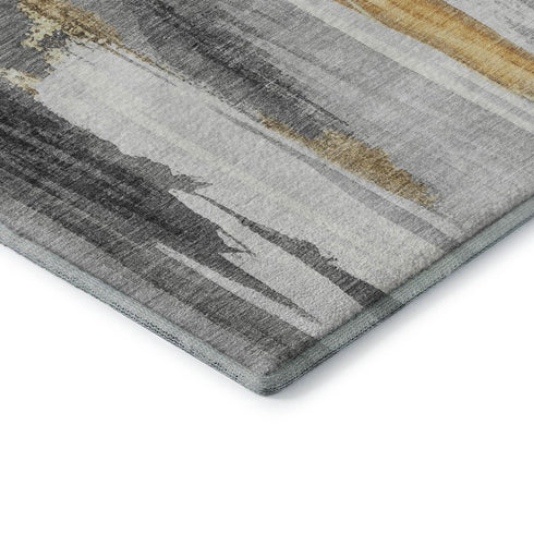 5' X 8' Black Gray And Brown Abstract Washable Area Rug With UV Protection