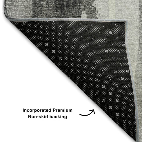 8' Black Gray And Brown Abstract Washable Round Rug With UV Protection