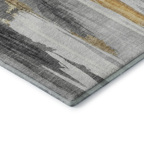 8' Black Gray And Brown Abstract Washable Round Rug With UV Protection