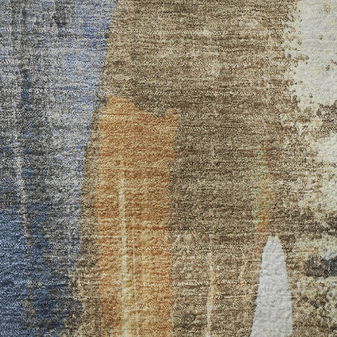 5' X 8' Navy Blue Ivory And Brown Abstract Washable Area Rug With UV Protection