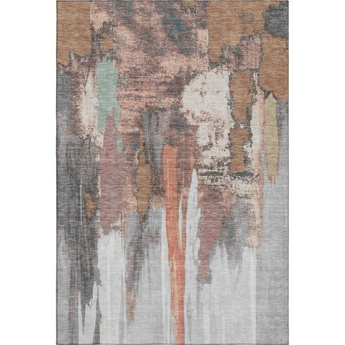 5' X 8' Terra Cotta Ivory And Gray Abstract Washable Area Rug With UV Protection