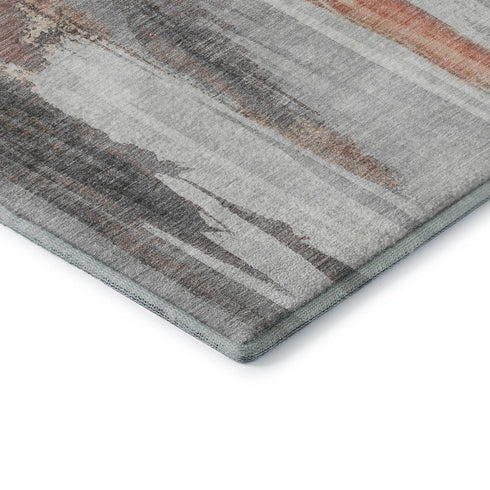 5' X 8' Terra Cotta Ivory And Gray Abstract Washable Area Rug With UV Protection