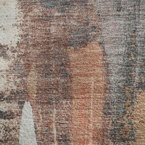 5' X 8' Terra Cotta Ivory And Gray Abstract Washable Area Rug With UV Protection