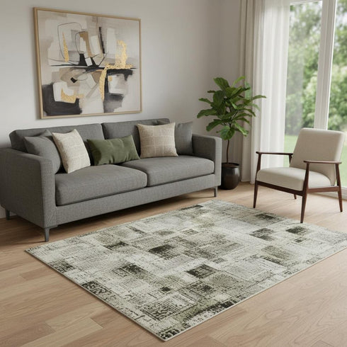 5' X 8' Gold Charcoal And Silver Abstract Washable Area Rug With UV Protection