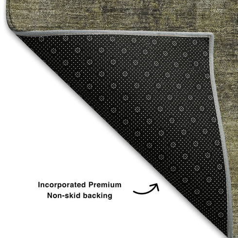 5' X 8' Gold Charcoal And Silver Abstract Washable Area Rug With UV Protection