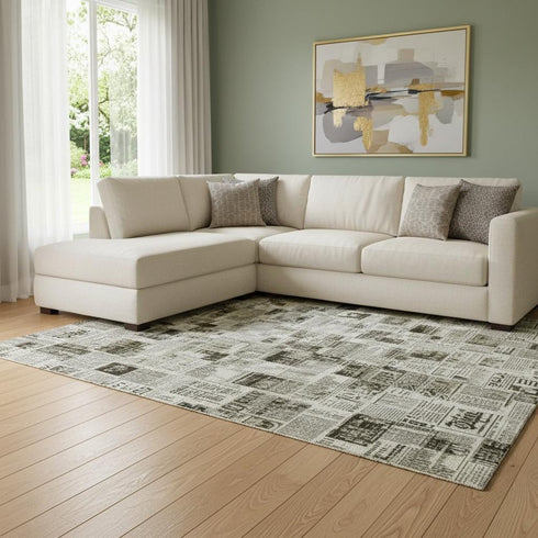 8' X 10' Gold Charcoal And Silver Abstract Washable Area Rug With UV Protection