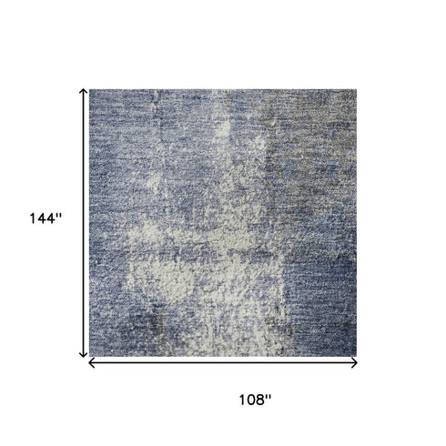 9' X 12' Navy Blue Charcoal And Ivory Abstract Washable Area Rug With UV Protection