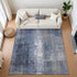 9' X 12' Navy Blue Charcoal And Ivory Abstract Washable Area Rug With UV Protection