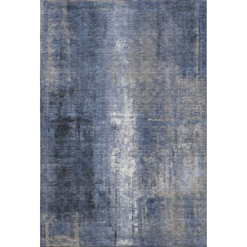 9' X 12' Navy Blue Charcoal And Ivory Abstract Washable Area Rug With UV Protection
