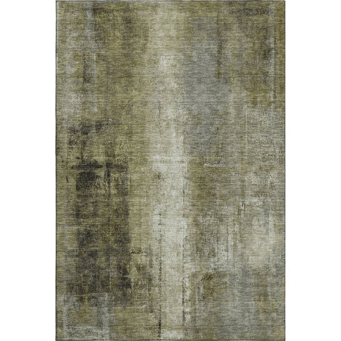 5' X 8' Olive Green Charcoal And Ivory Abstract Washable Area Rug With UV Protection