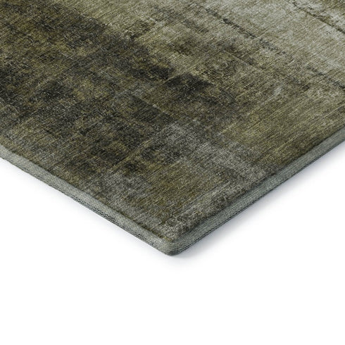 8' Olive Green Charcoal And Ivory Abstract Washable Round Rug With UV Protection