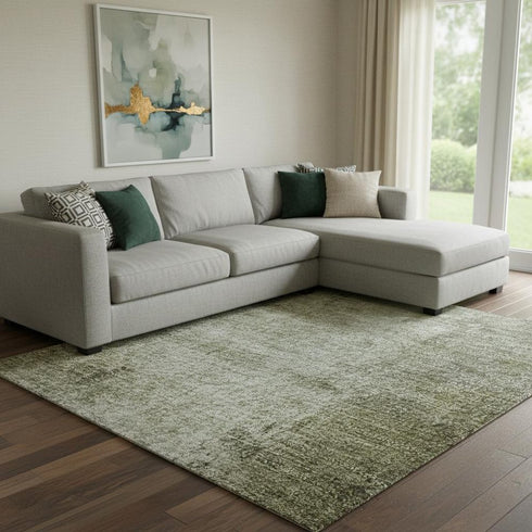 8' X 10' Olive Green Charcoal And Ivory Abstract Washable Area Rug With UV Protection