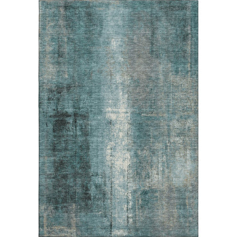 9' X 12' Teal Charcoal And Ivory Abstract Washable Area Rug With UV Protection