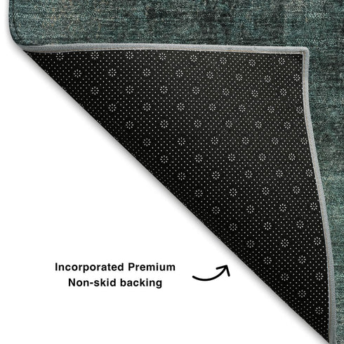 9' X 12' Teal Charcoal And Ivory Abstract Washable Area Rug With UV Protection