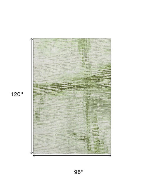 8' X 10' Artichoke Green And Ivory Striped Washable Area Rug With UV Protection