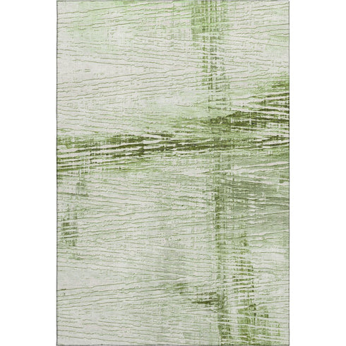 8' X 10' Artichoke Green And Ivory Striped Washable Area Rug With UV Protection