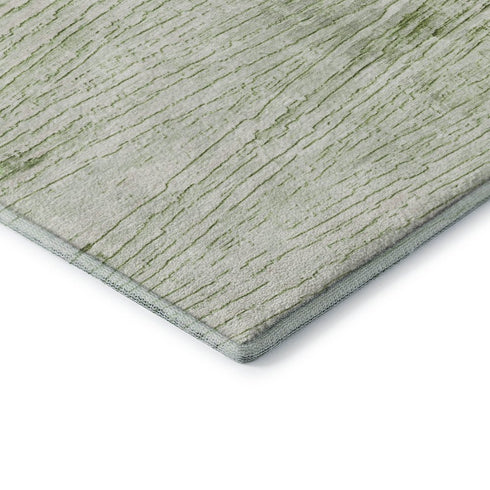 8' X 10' Artichoke Green And Ivory Striped Washable Area Rug With UV Protection