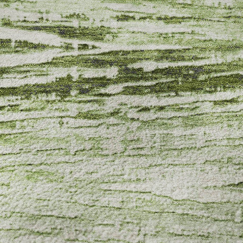 8' X 10' Artichoke Green And Ivory Striped Washable Area Rug With UV Protection