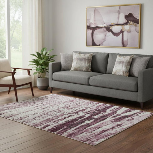 5' X 8' Blush And Ivory Striped Washable Area Rug With UV Protection