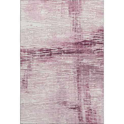 5' X 8' Blush And Ivory Striped Washable Area Rug With UV Protection