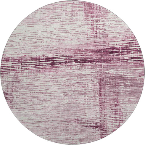 8' Blush And Ivory Striped Washable Round Rug With UV Protection