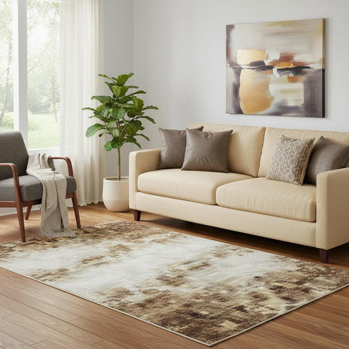 5' X 8' Ivory And Brown Striped Washable Area Rug With UV Protection