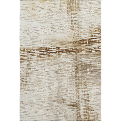 5' X 8' Ivory And Brown Striped Washable Area Rug With UV Protection