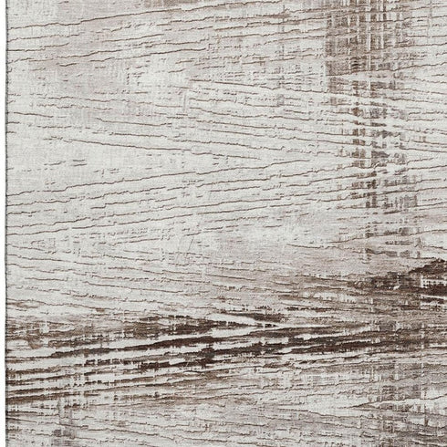 5' X 8' Taupe And Ivory Striped Washable Area Rug With UV Protection