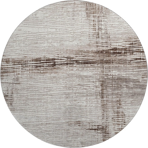 8' Taupe And Ivory Striped Washable Round Rug With UV Protection
