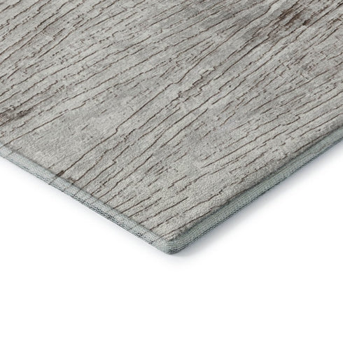8' Taupe And Ivory Striped Washable Round Rug With UV Protection