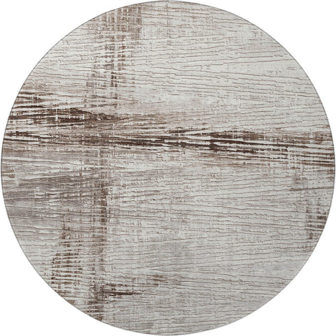 8' Taupe And Ivory Striped Washable Round Rug With UV Protection
