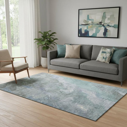 5' X 8' Blue And Gray Abstract Washable Area Rug With UV Protection