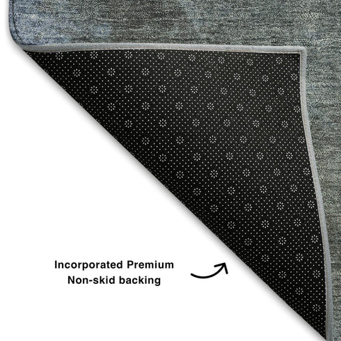 5' X 8' Blue And Gray Abstract Washable Area Rug With UV Protection
