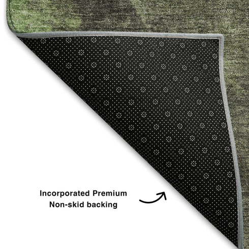 5' X 8' Green And Charcoal Abstract Washable Area Rug With UV Protection
