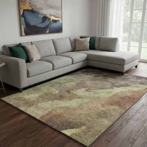 8' X 10' Coffee And Taupe Abstract Washable Area Rug With UV Protection