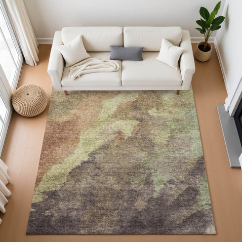 8' X 10' Coffee And Taupe Abstract Washable Area Rug With UV Protection