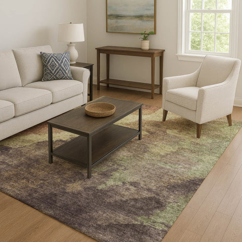 8' X 10' Coffee And Taupe Abstract Washable Area Rug With UV Protection