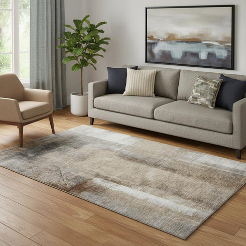 5' X 8' Beige Brown And Gray Abstract Washable Area Rug With UV Protection