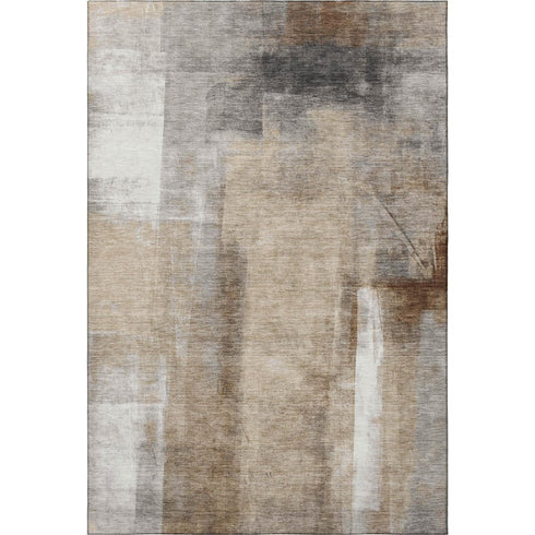 5' X 8' Beige Brown And Gray Abstract Washable Area Rug With UV Protection