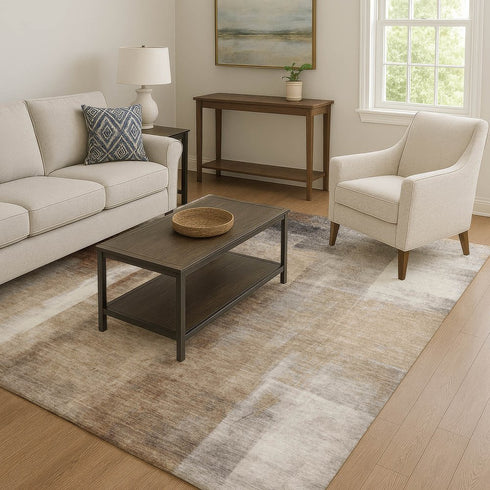 8' X 10' Beige Brown And Gray Abstract Washable Area Rug With UV Protection