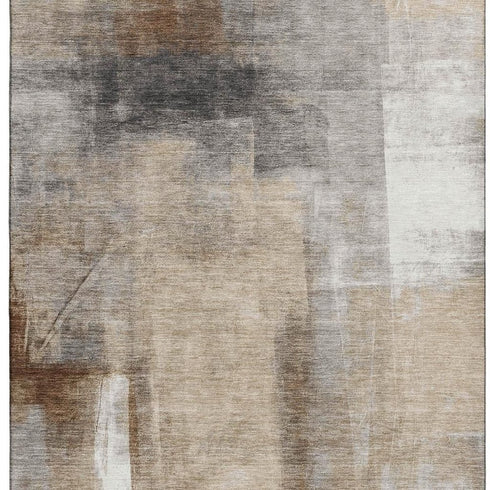 8' X 10' Beige Brown And Gray Abstract Washable Area Rug With UV Protection
