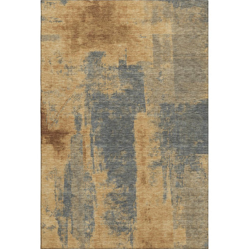 8' X 10' Gold And Blue Abstract Washable Area Rug With UV Protection