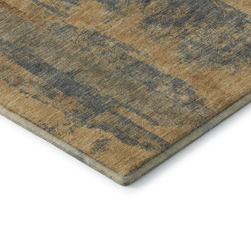 8' X 10' Gold And Blue Abstract Washable Area Rug With UV Protection